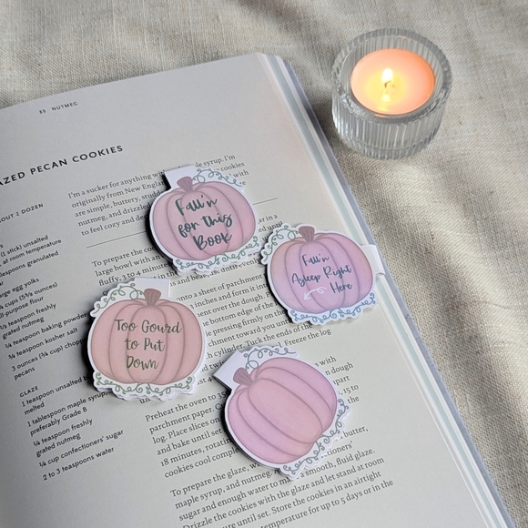 Pumpkin Magnetic Bookmarks Readers Book lovers Fall Autumn Pink Books Set Of 4 - Picture 1 of 13